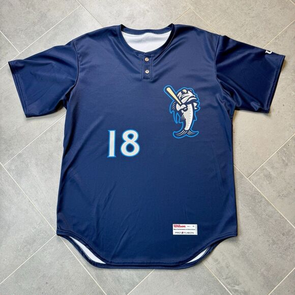 Tampa Tarpons Jersey 18 Men 46 XL MiLB Wilson Authentic Navy Yankees Affiliate - Picture 1 of 10